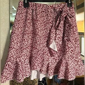 Floral Burgundy Faux Wrap Skirt